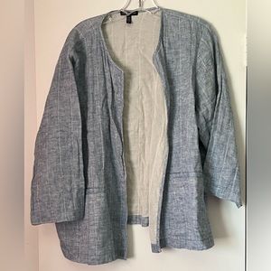 Eileen Fisher Quilted Blue/white Striped Organic Cotton/Linen Blend. Size 1X